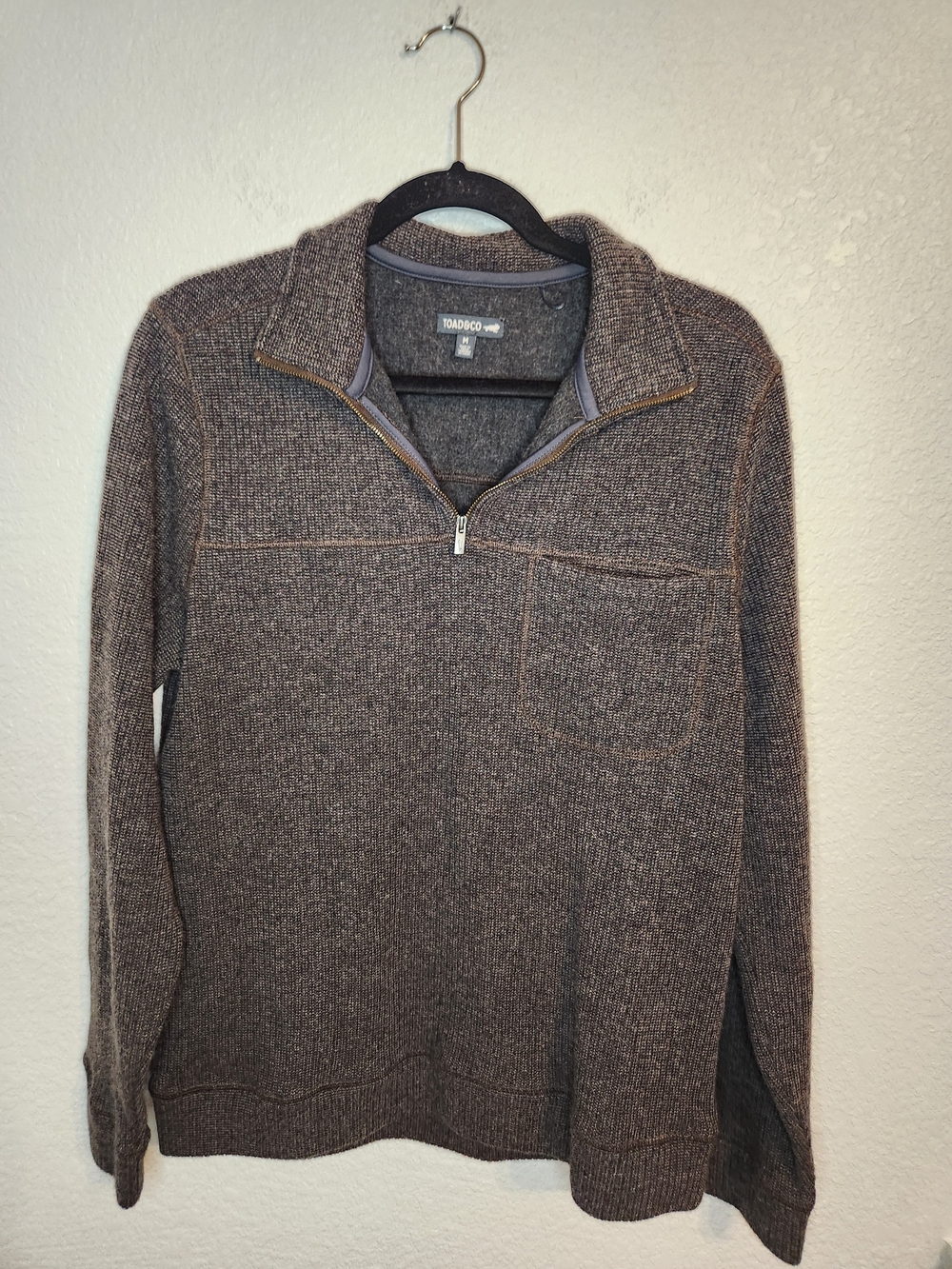 Toad&Co Breithorn quarter-zip sweater brown marled knit top M Wool blend